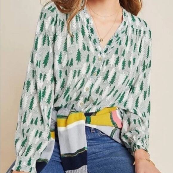Anthropologie Tops - Anthropologie Maeve Tree Marisol Button Blouse Green Size 4